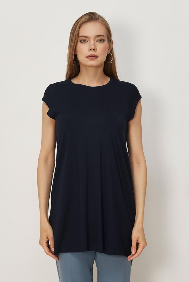 Hijab clothing NAVY BLUE SHORT SLEEVED TUNIC 46498 - ALVİNA