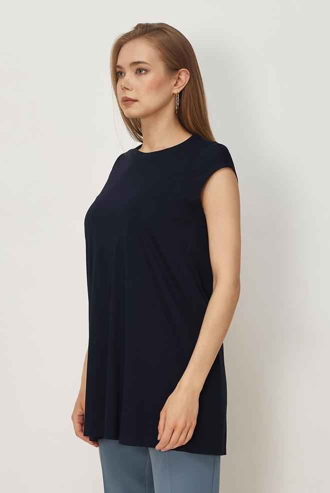Hijab clothing NAVY BLUE SHORT SLEEVED TUNIC 46498 - ALVİNA