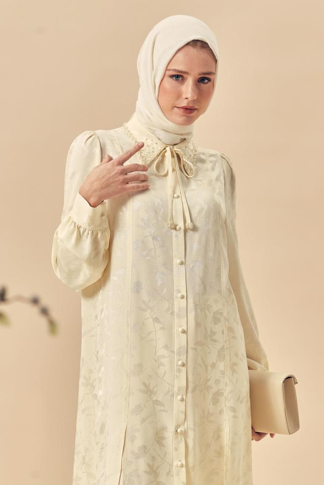 Hijab-Kleidung ECRU JACQUARD-TUNIKA MIT GÜRTEL 46508 - ALVİNA