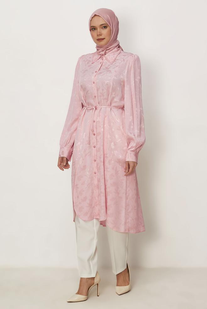 Hijab-Kleidung ROSA JACQUARD-TUNIKA MIT GÜRTEL 46508 - ALVİNA