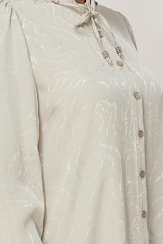 Hijab clothing BEIGE TIED NECK SATIN JACQUARD TUNIC 46512 - ALVİNA