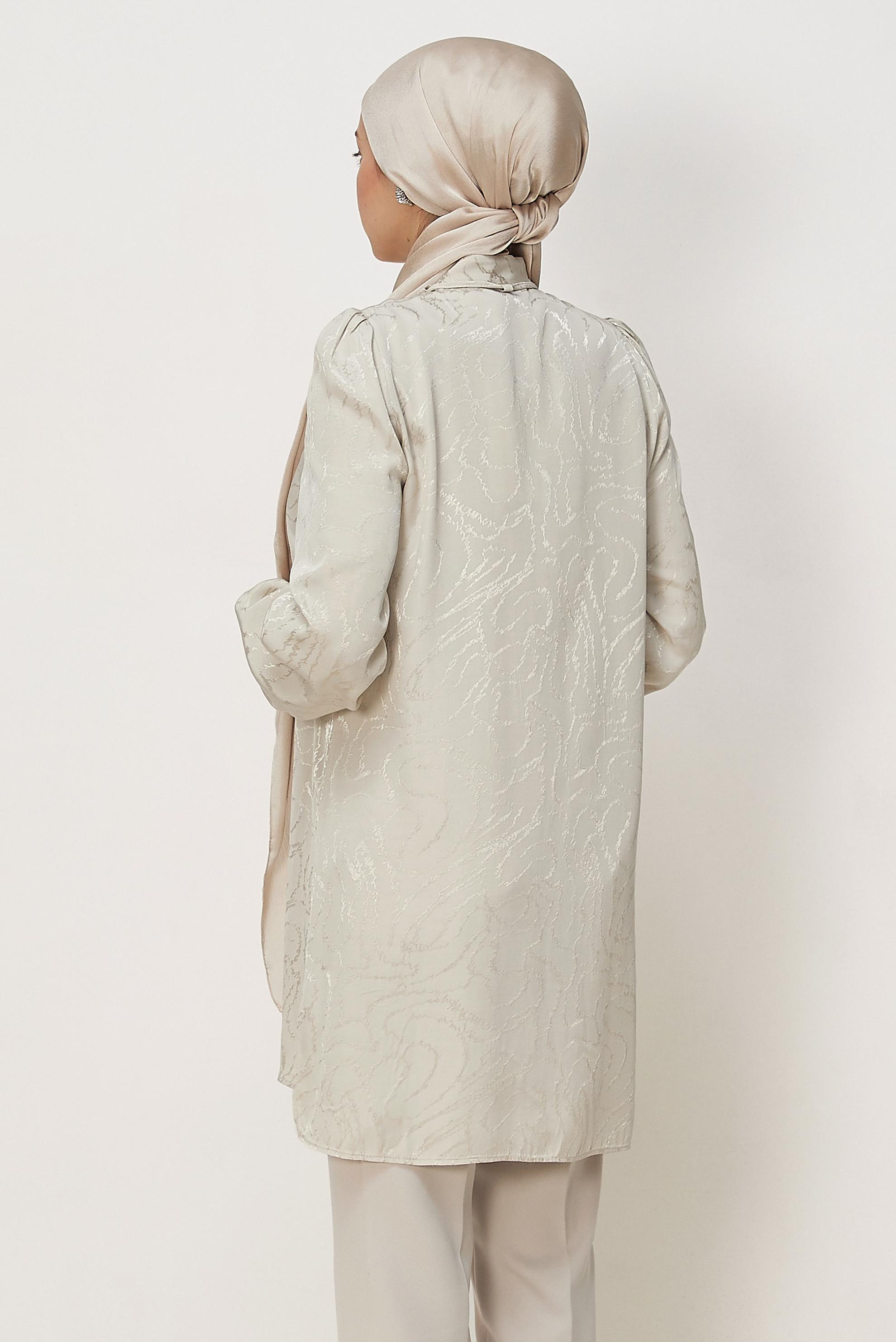 Hijab clothing BEIGE TIED NECK SATIN JACQUARD TUNIC 46512