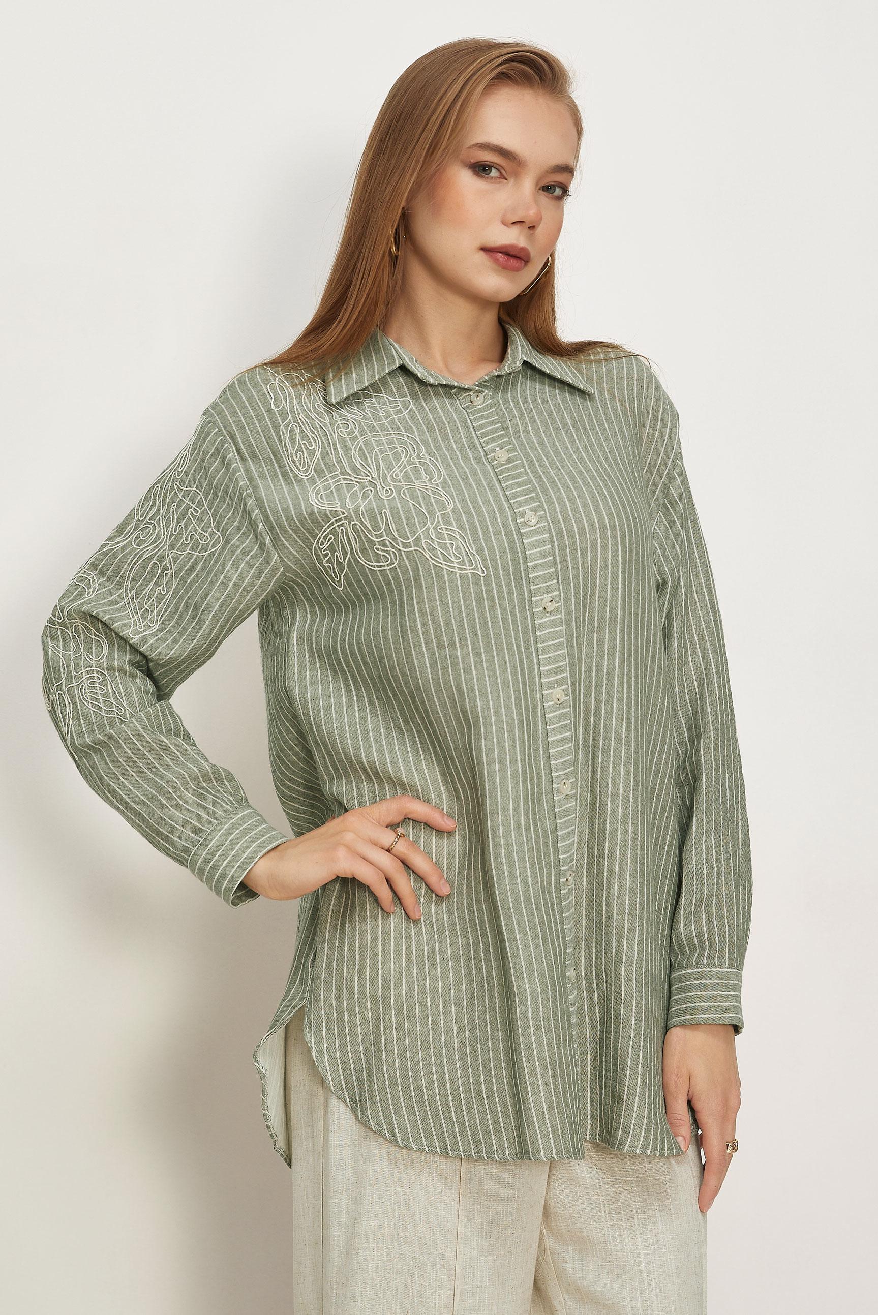 Hijab clothing KHAKI STRIPED MUSLIN SHIRT COLLAR TUNIC 46513