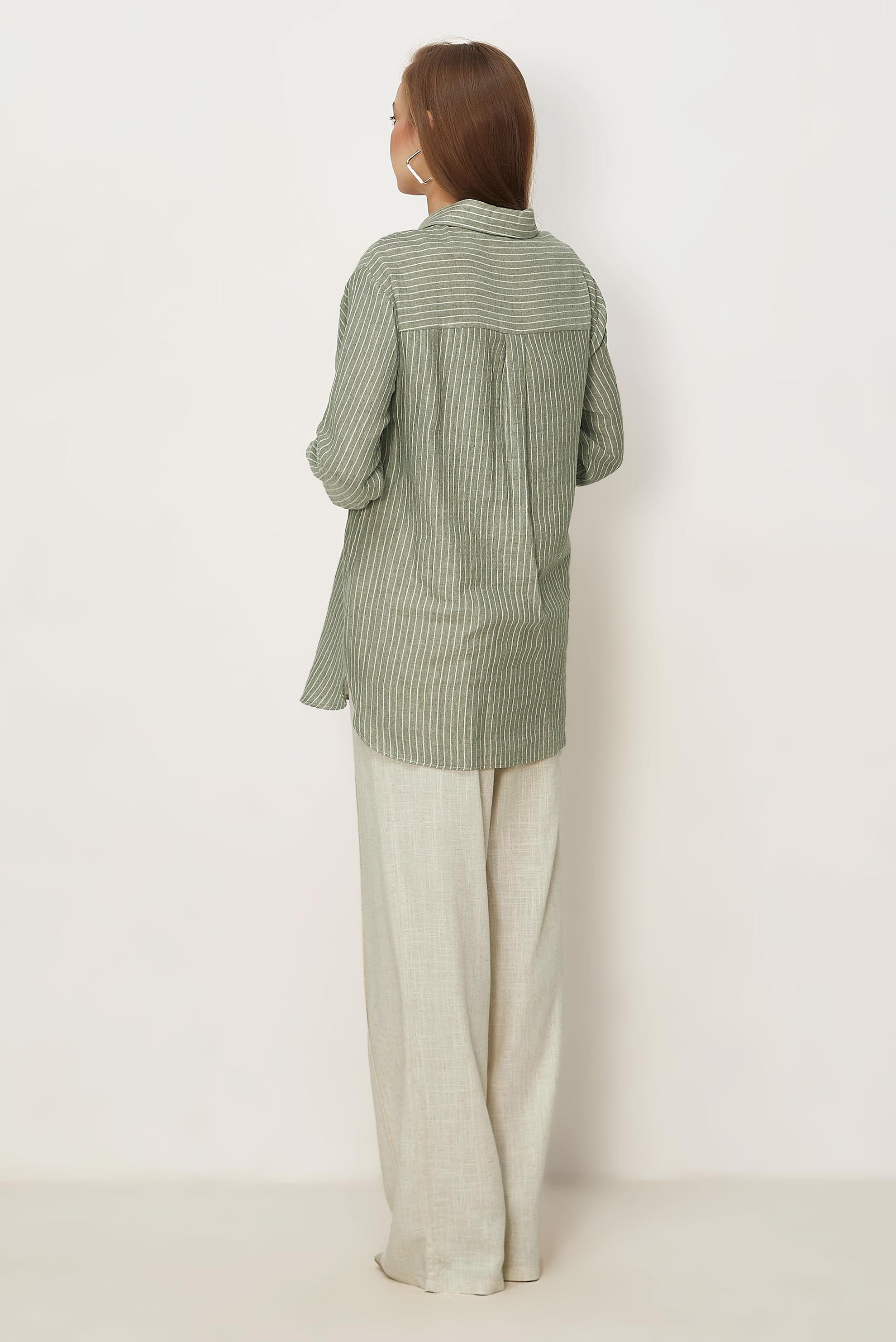 Hijab clothing KHAKI STRIPED MUSLIN SHIRT COLLAR TUNIC 46513