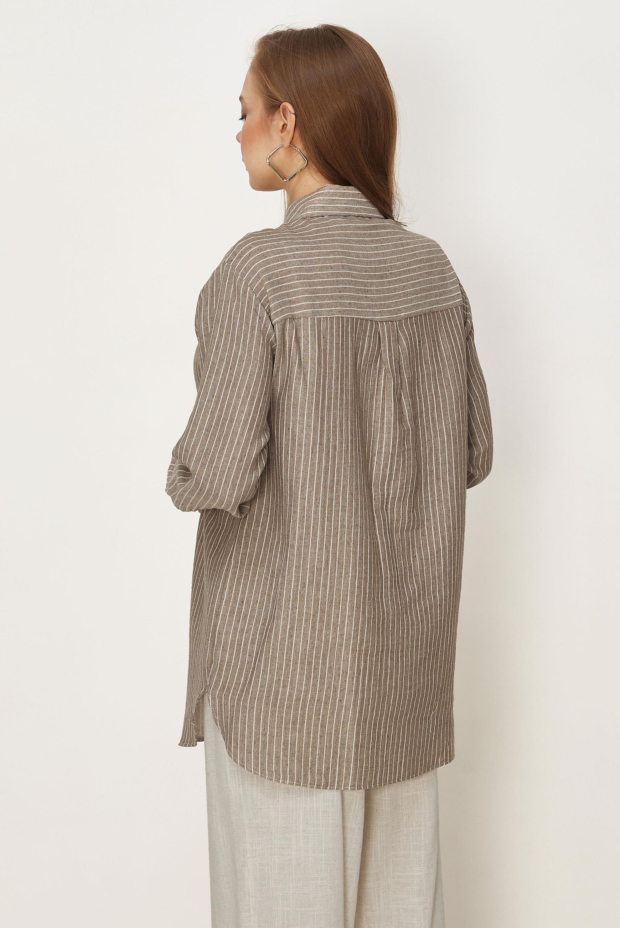 Hijab clothing BROWN STRIPED MUSLIN SHIRT COLLAR TUNIC 46513
