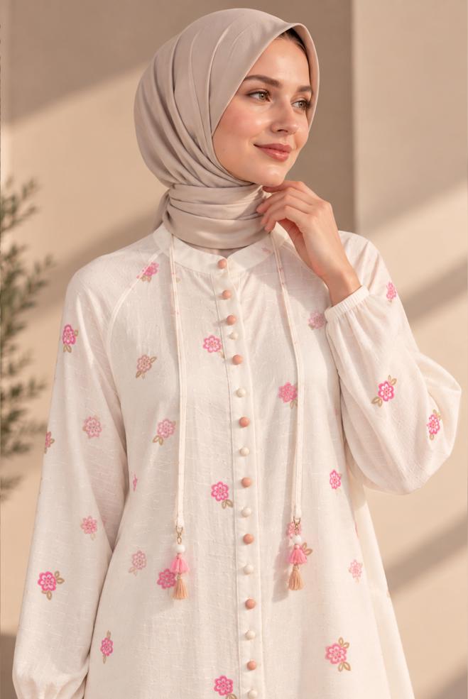 Tesettür giyim BEYAZ 46522 10077 TUNİK 38-44 ÇİFT 40 TEK 38 - ALVİNA