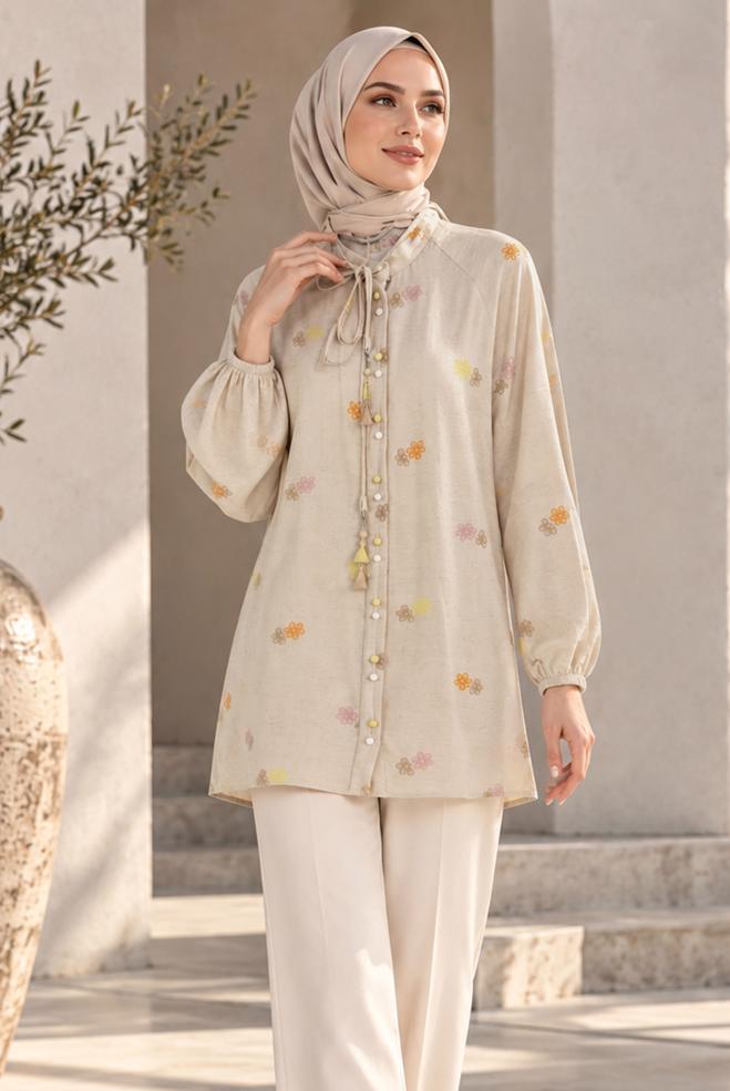 Tesettür giyim KAHVE 46522-1 10078 TUNİK 38-44 ÇİFT 40 - ALVİNA