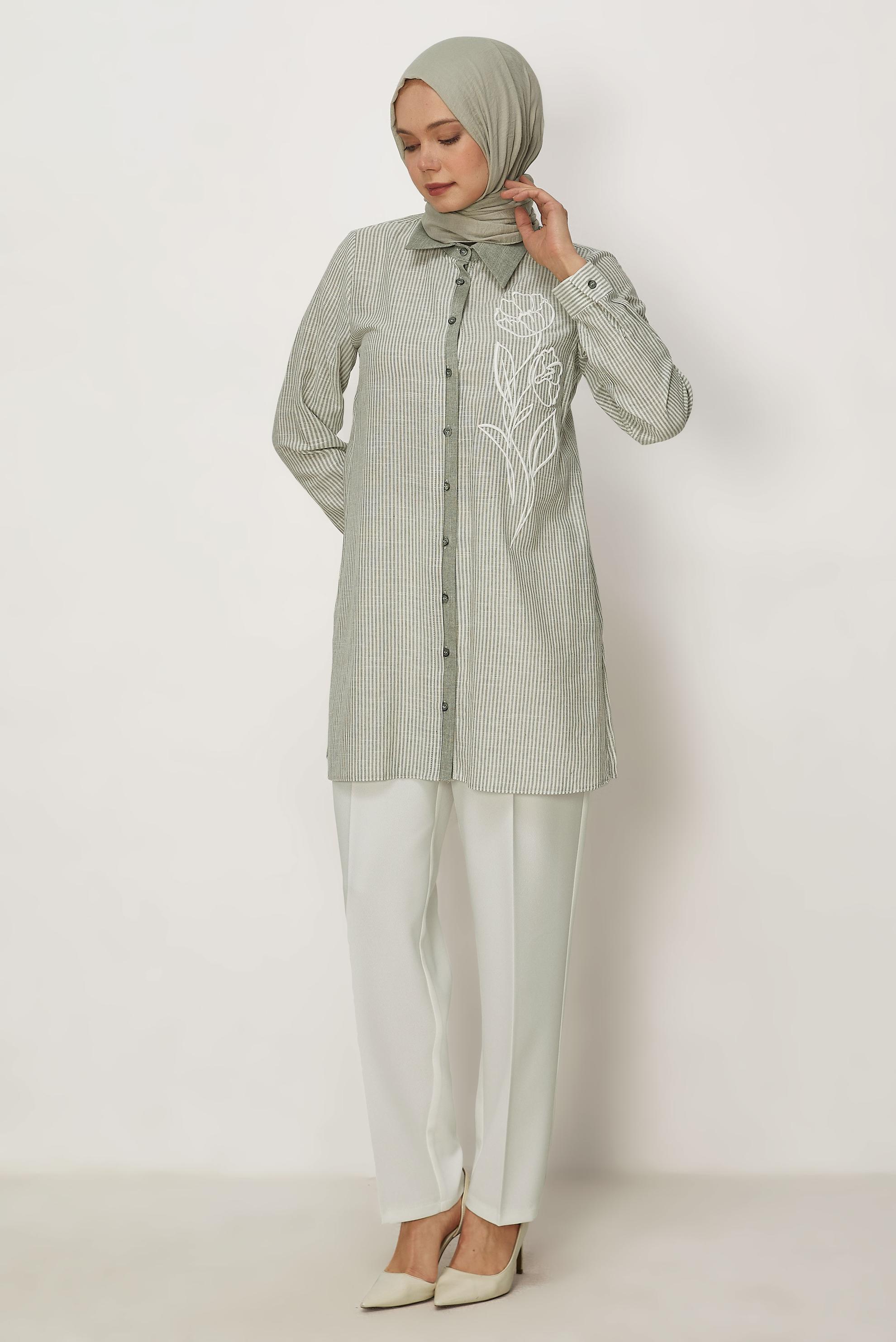 Hijab clothing KHAKI COTTON SHIRT COLLAR TUNIC 46524