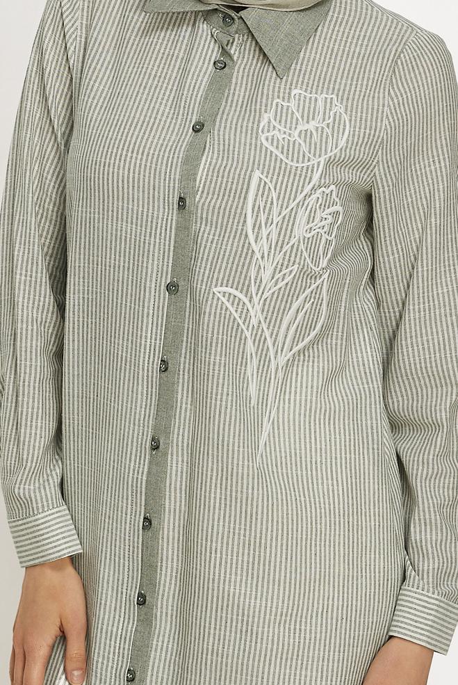 Hijab clothing KHAKI COTTON SHIRT COLLAR TUNIC 46524 - ALVİNA