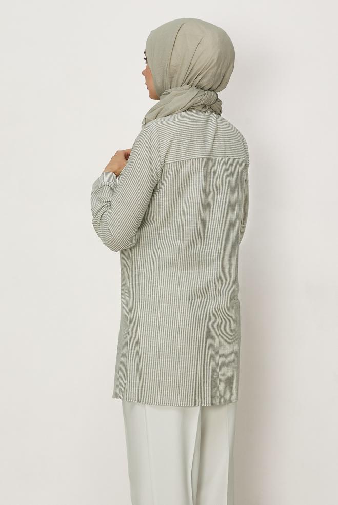 Hijab clothing KHAKI COTTON SHIRT COLLAR TUNIC 46524 - ALVİNA