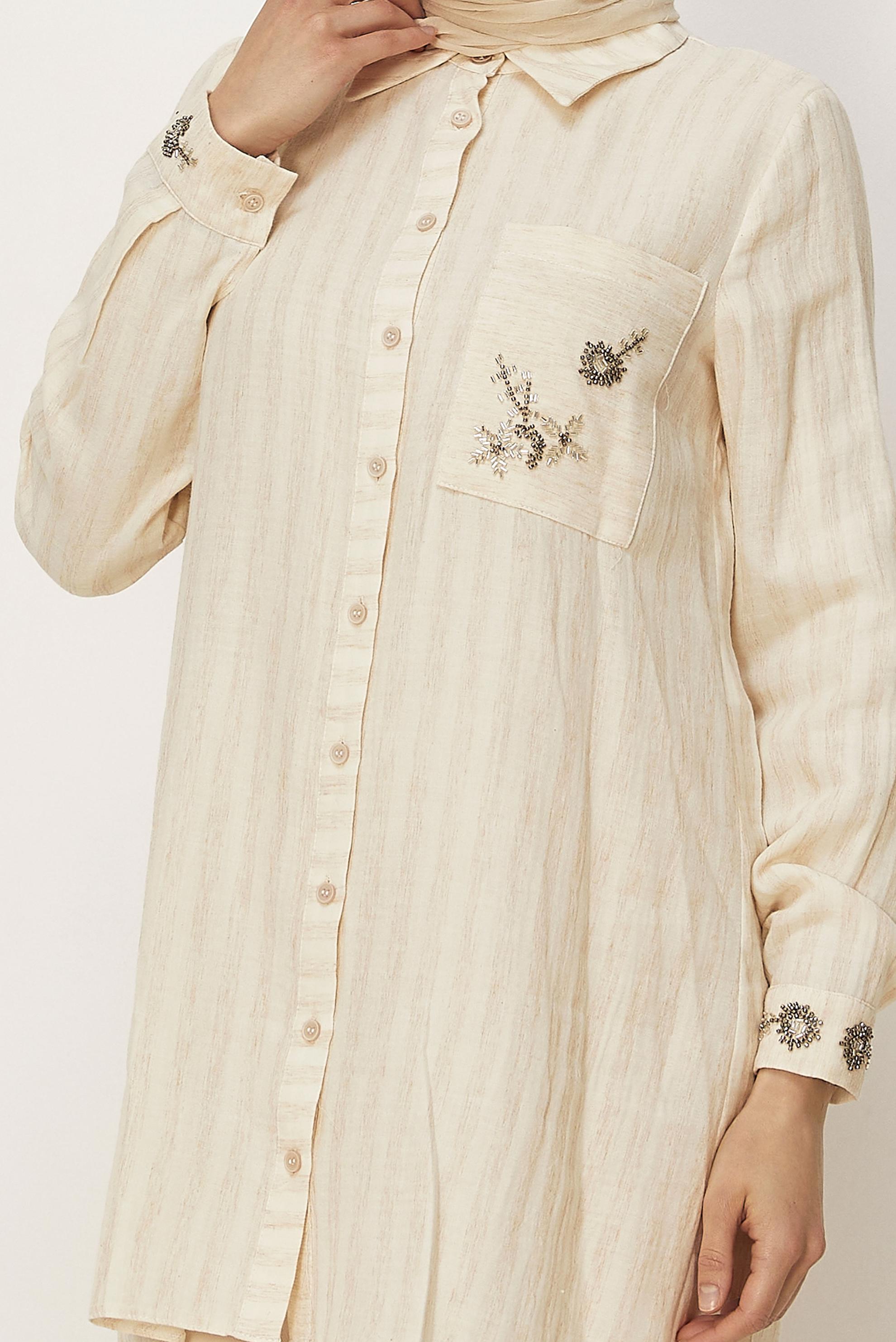 Hijab clothing BEIGE SHIRT COLLAR MUSLIN TUNIC 46525