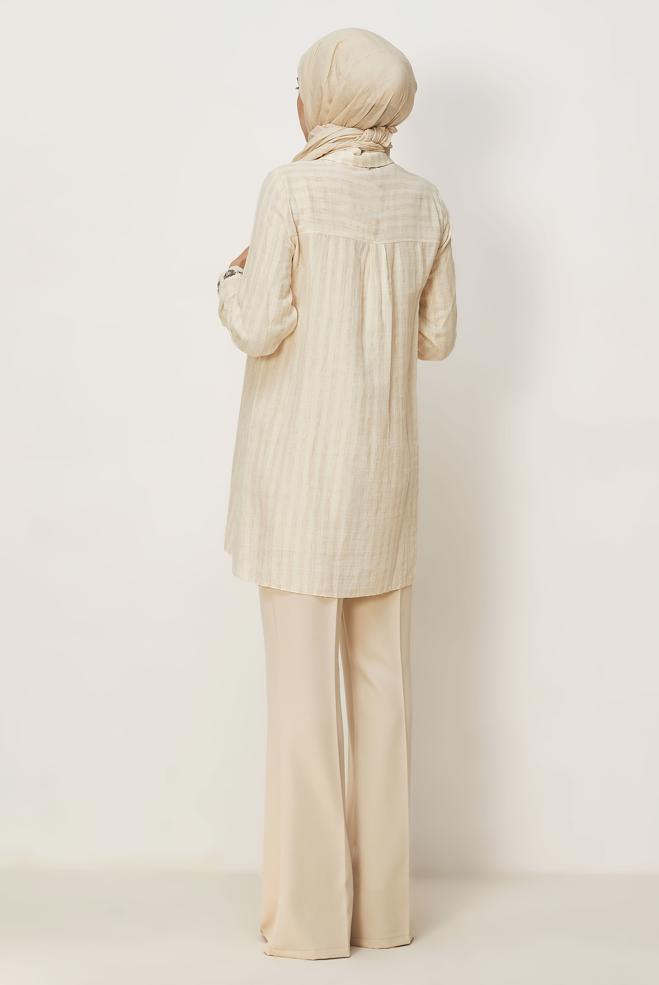 Hijab clothing BEIGE SHIRT COLLAR MUSLIN TUNIC 46525 - ALVİNA