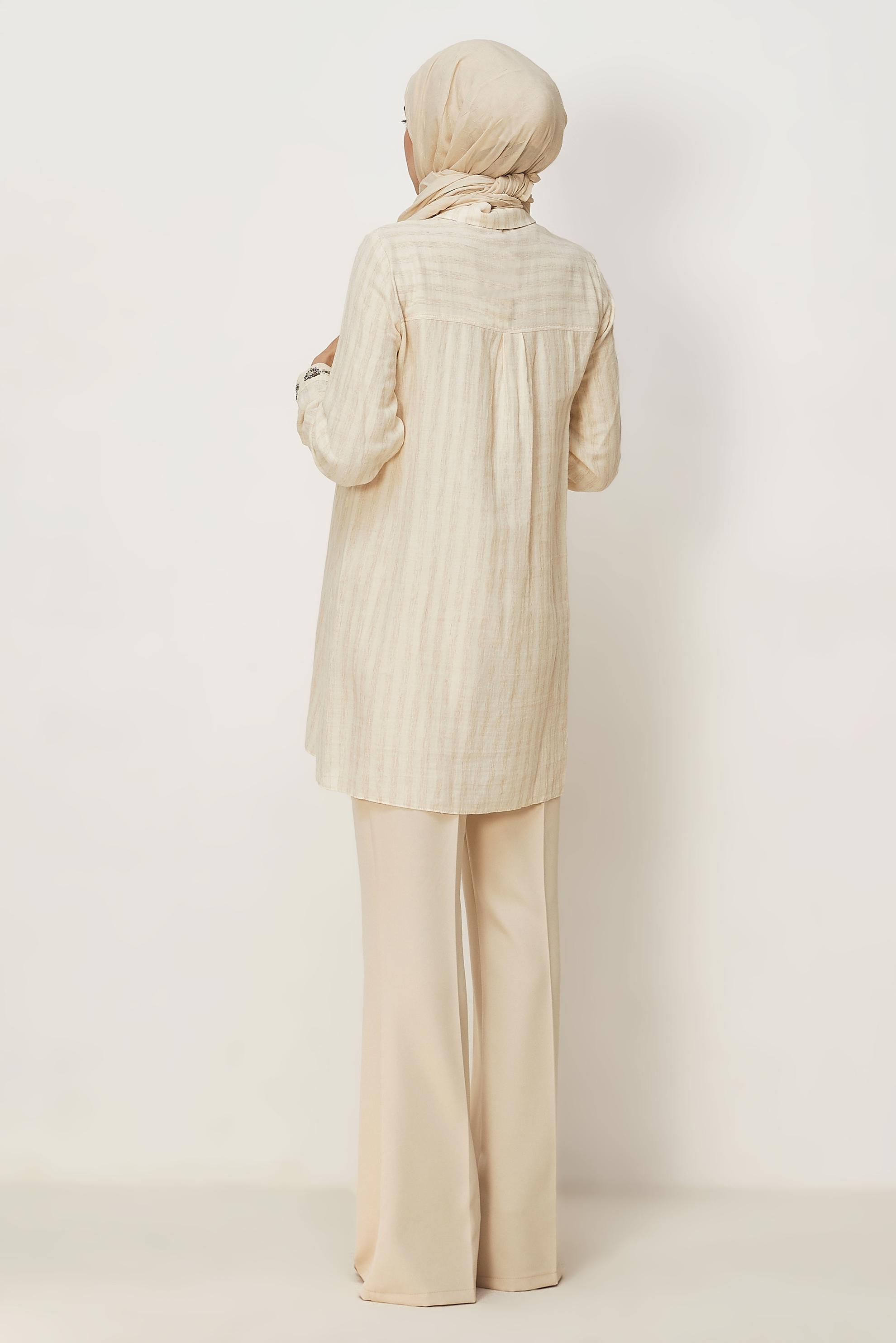 Hijab clothing BEIGE SHIRT COLLAR MUSLIN TUNIC 46525