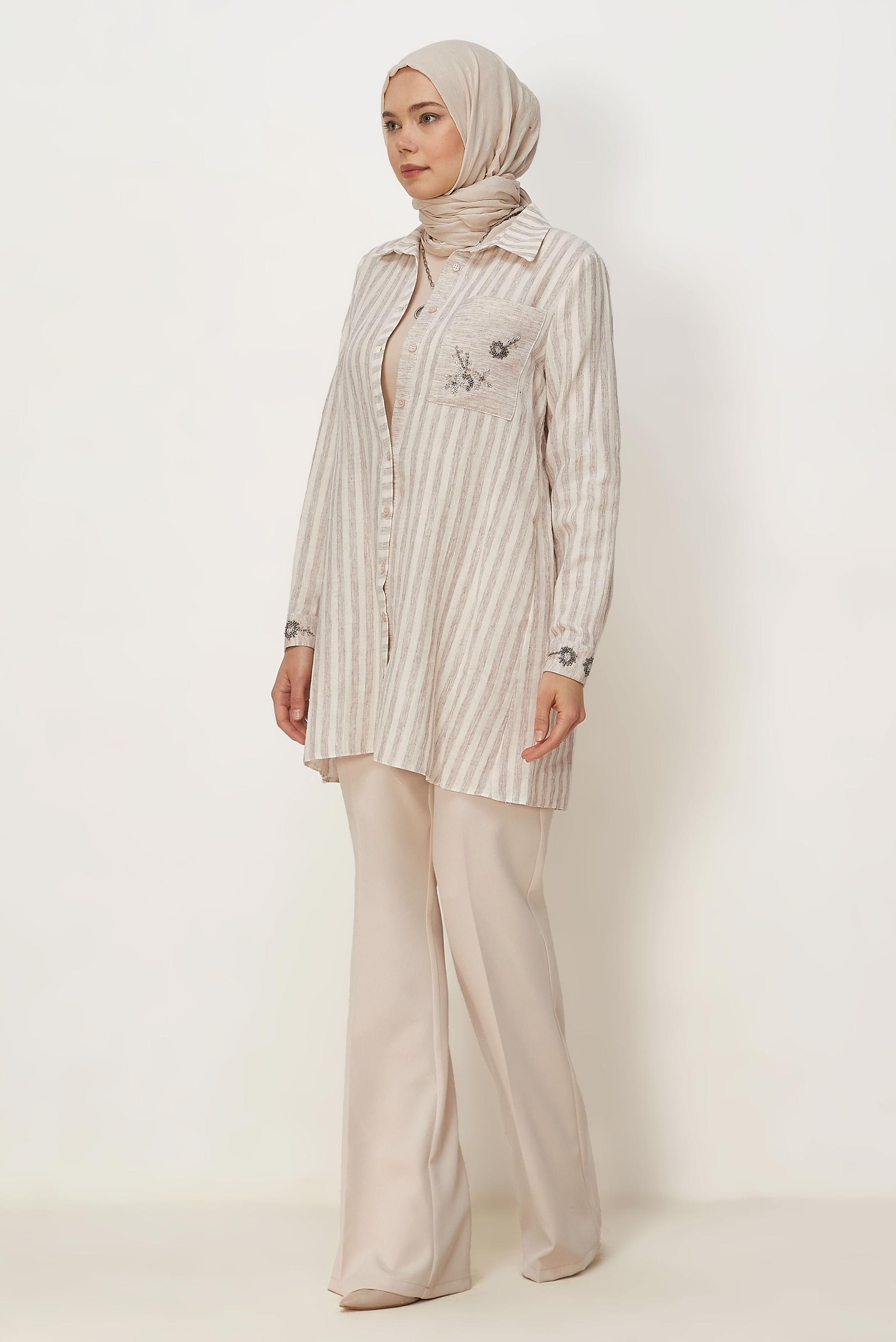 Hijab clothing BROWN SHIRT COLLAR MUSLIN TUNIC 46525