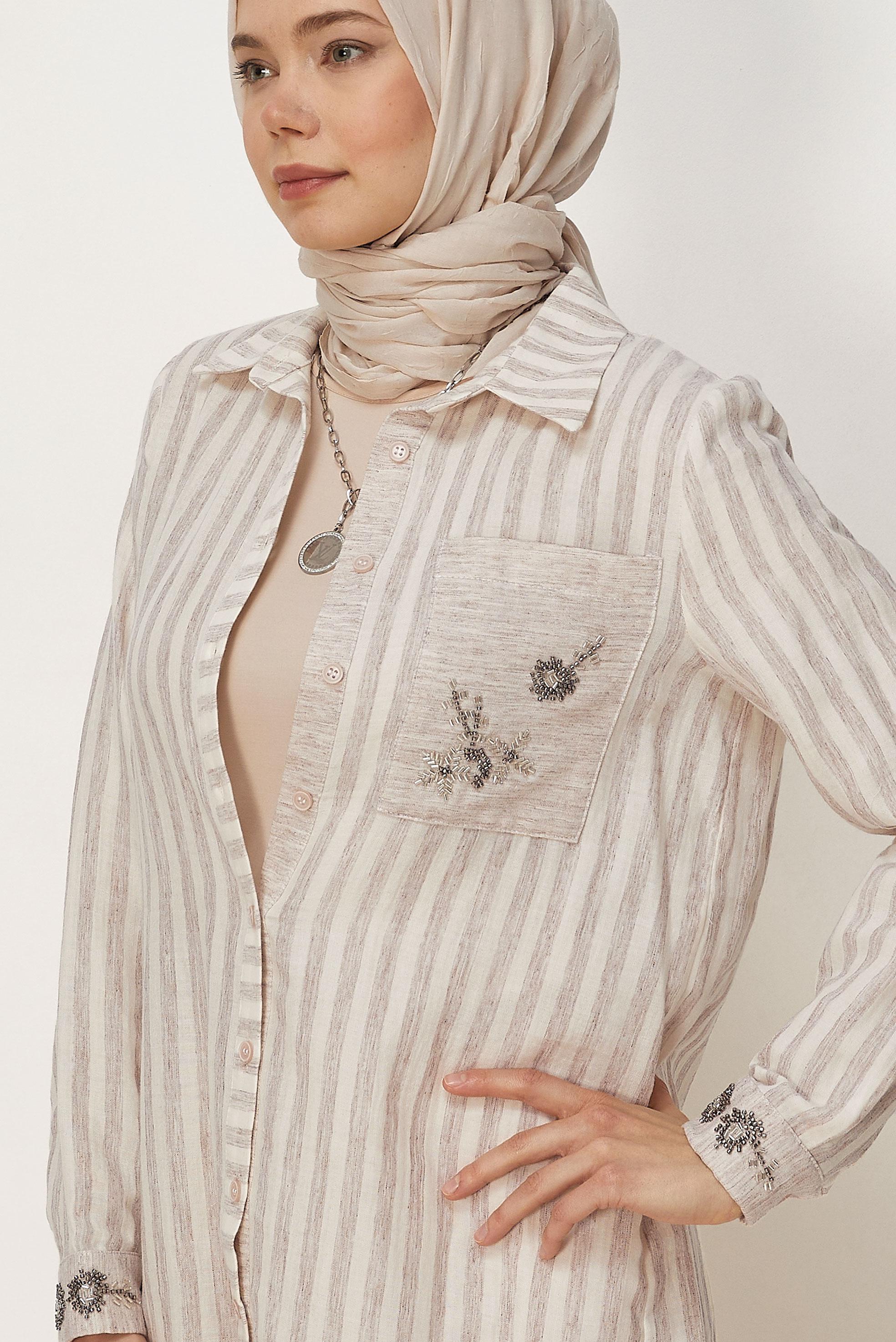 Hijab clothing BROWN SHIRT COLLAR MUSLIN TUNIC 46525