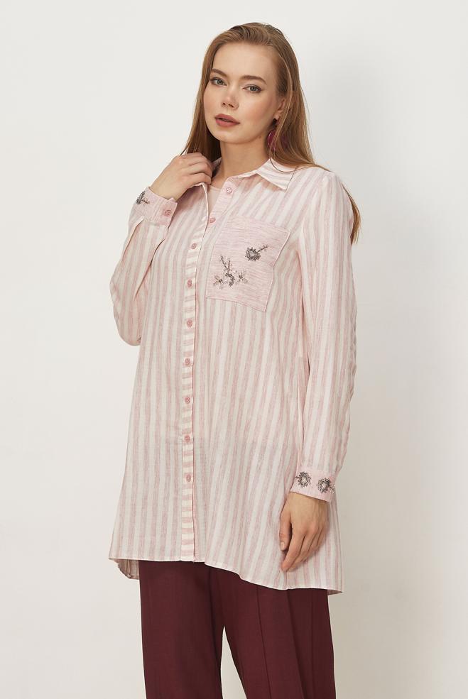 Vêtements hijab ROSE TUNIQUE EN MOUSSELINE À COL CHEMISE 46525 - ALVİNA