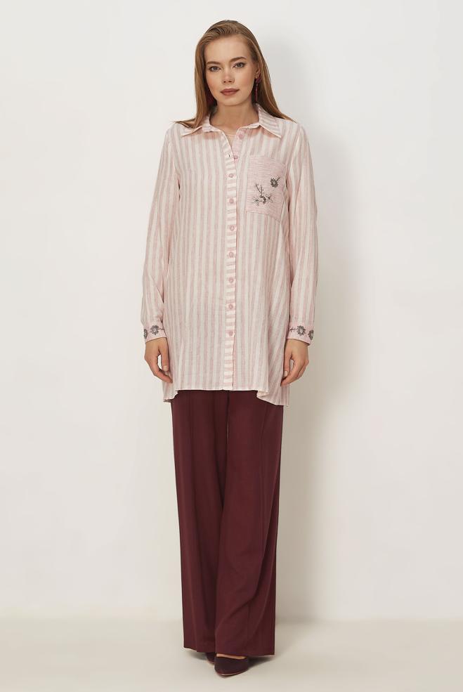 Vêtements hijab ROSE TUNIQUE EN MOUSSELINE À COL CHEMISE 46525 - ALVİNA