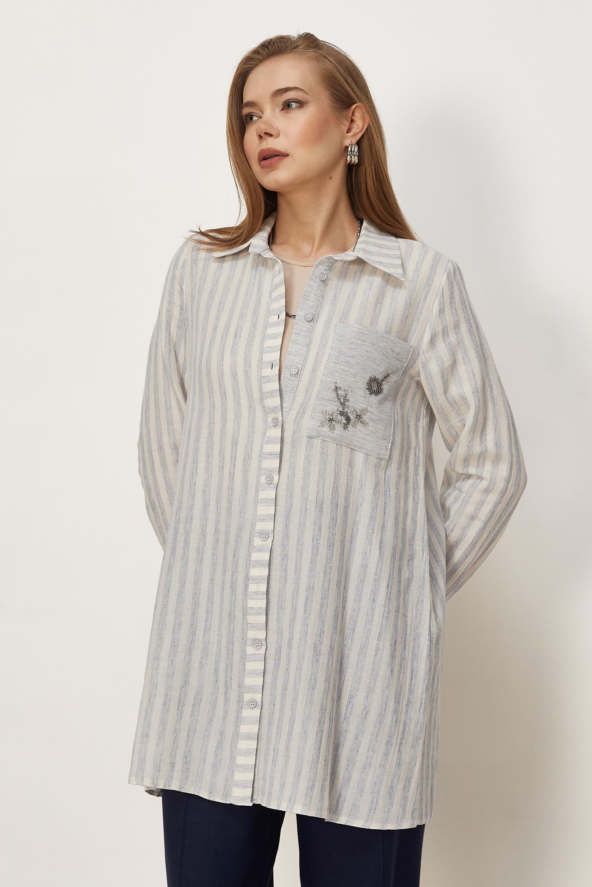 Hijab clothing NAVY BLUE SHIRT COLLAR MUSLIN TUNIC 46525