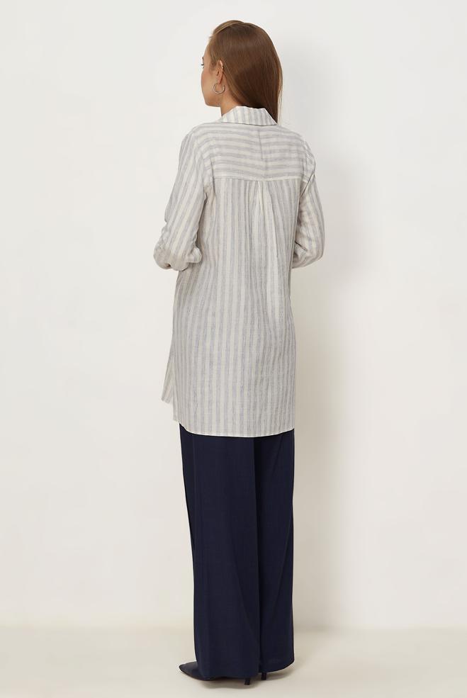 Hijab clothing NAVY BLUE SHIRT COLLAR MUSLIN TUNIC 46525 - ALVİNA