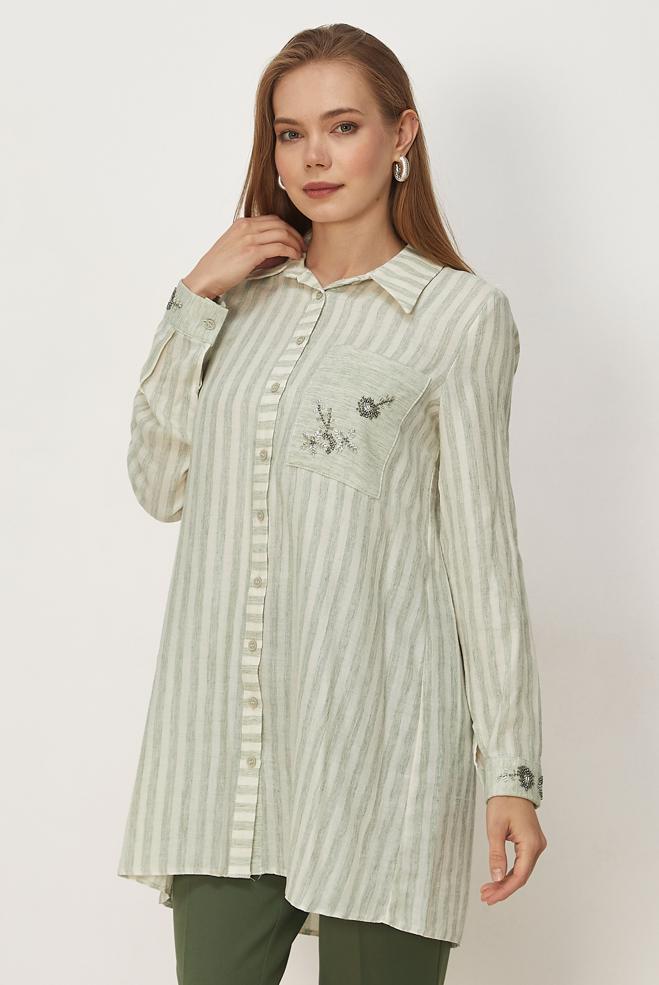 Hijab clothing BEIGE SHIRT COLLAR MUSLIN TUNIC 46525 - ALVİNA
