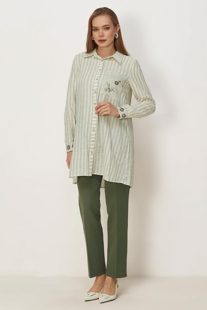 Hijab clothing BEIGE SHIRT COLLAR MUSLIN TUNIC 46525 - ALVİNA