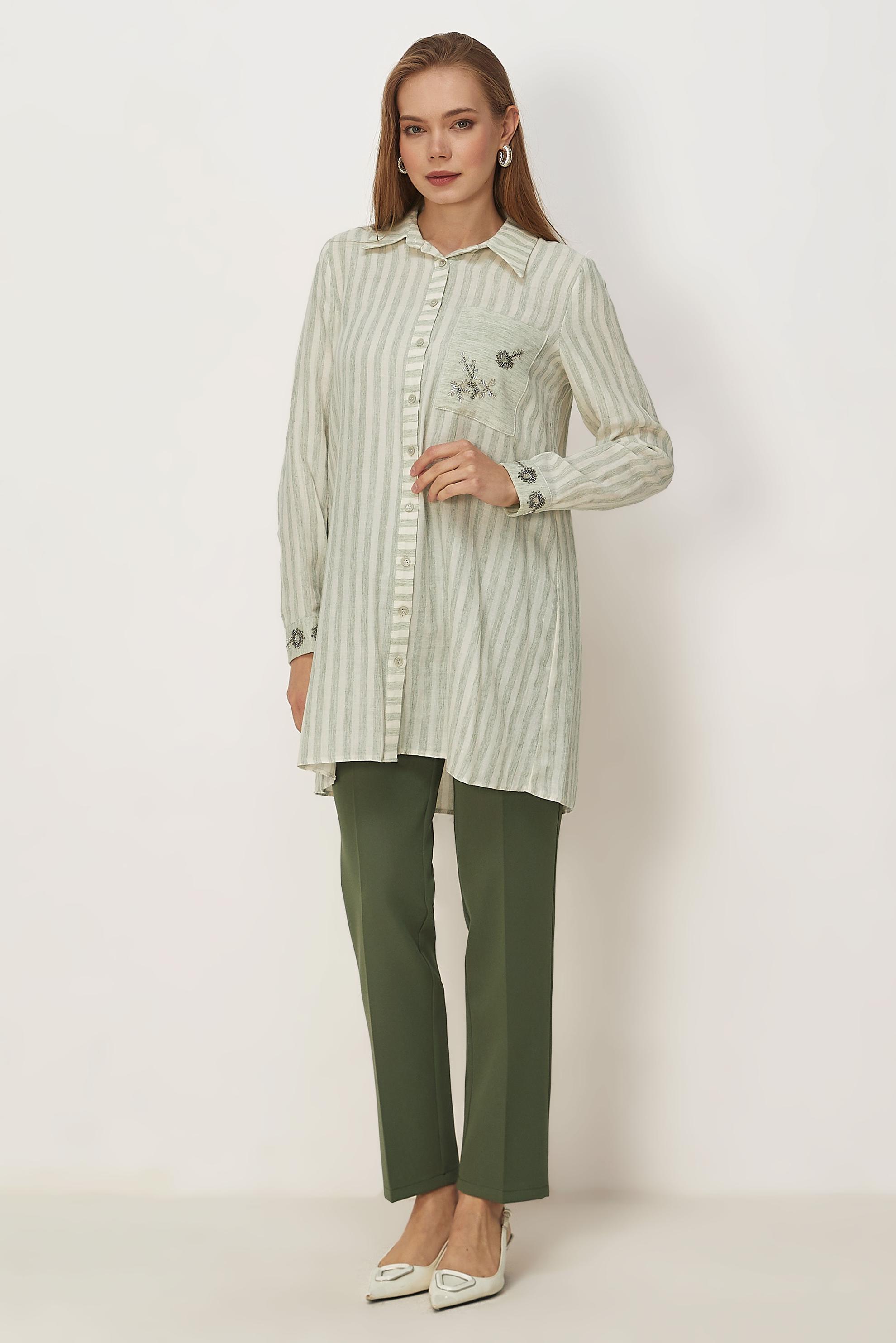 Hijab clothing BEIGE SHIRT COLLAR MUSLIN TUNIC 46525