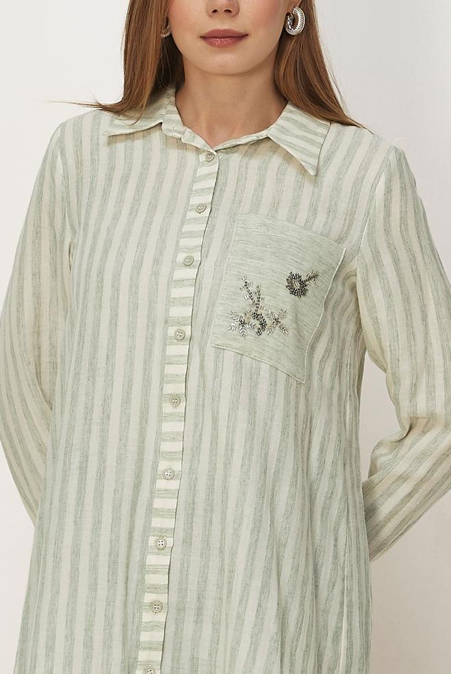 Hijab clothing BEIGE SHIRT COLLAR MUSLIN TUNIC 46525 - ALVİNA