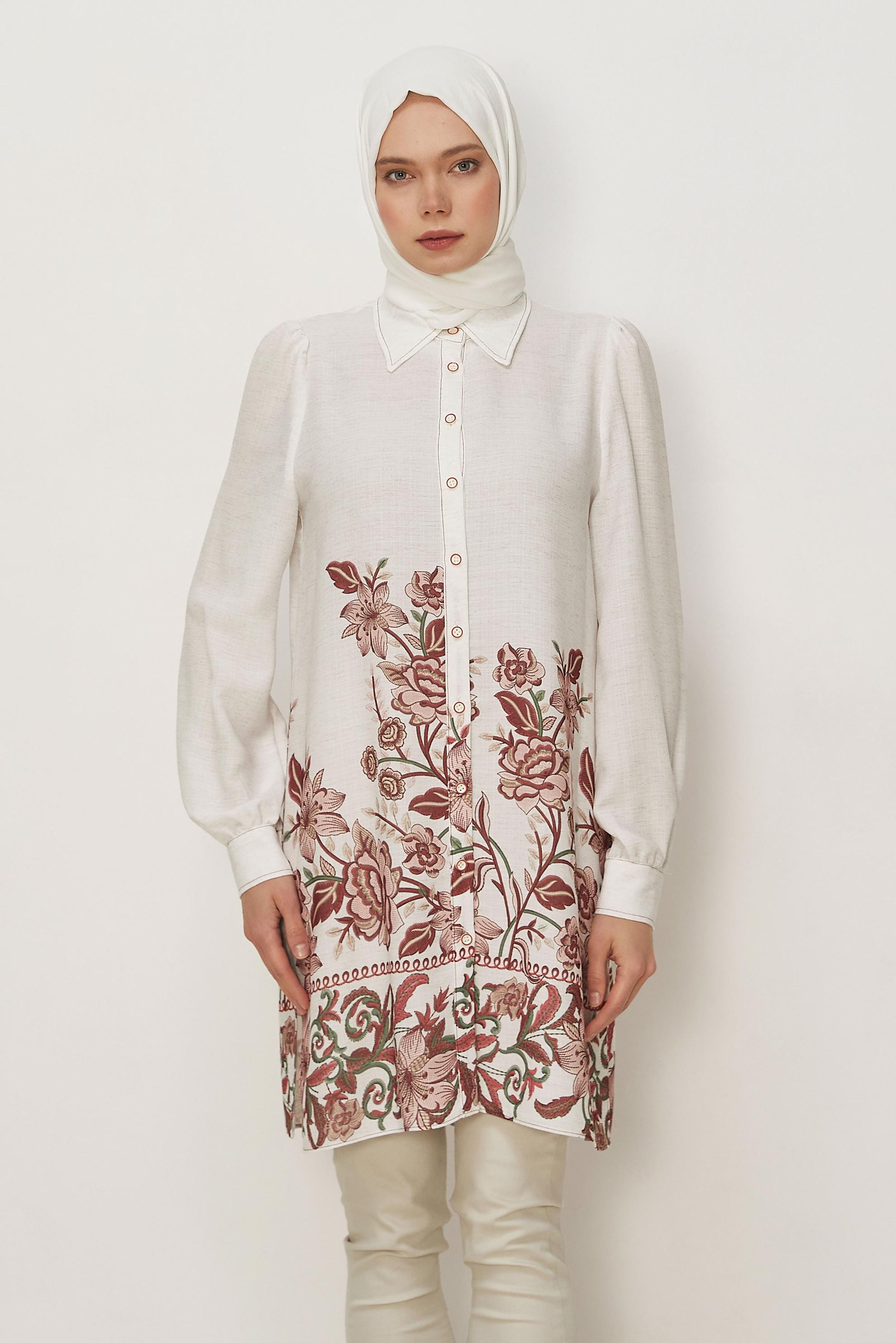 Hijab clothing BEIGE PATTERNED LINEN EFFECT TUNIC 46540