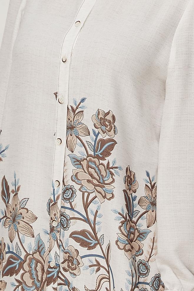 Hijab clothing BROWN PATTERNED LINEN EFFECT TUNIC 46540 - ALVİNA