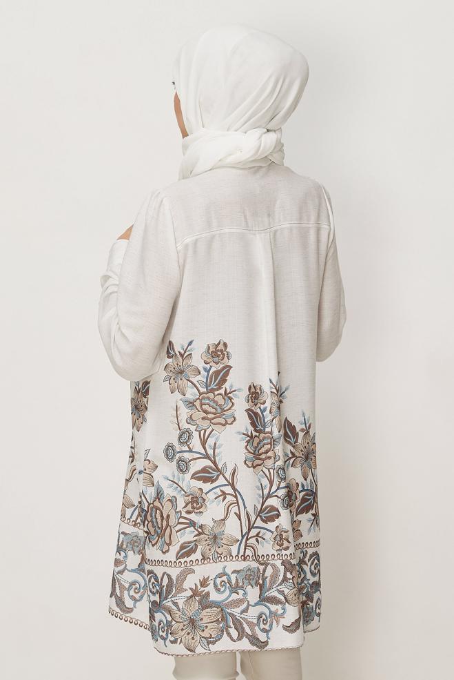 Hijab clothing BROWN PATTERNED LINEN EFFECT TUNIC 46540 - ALVİNA