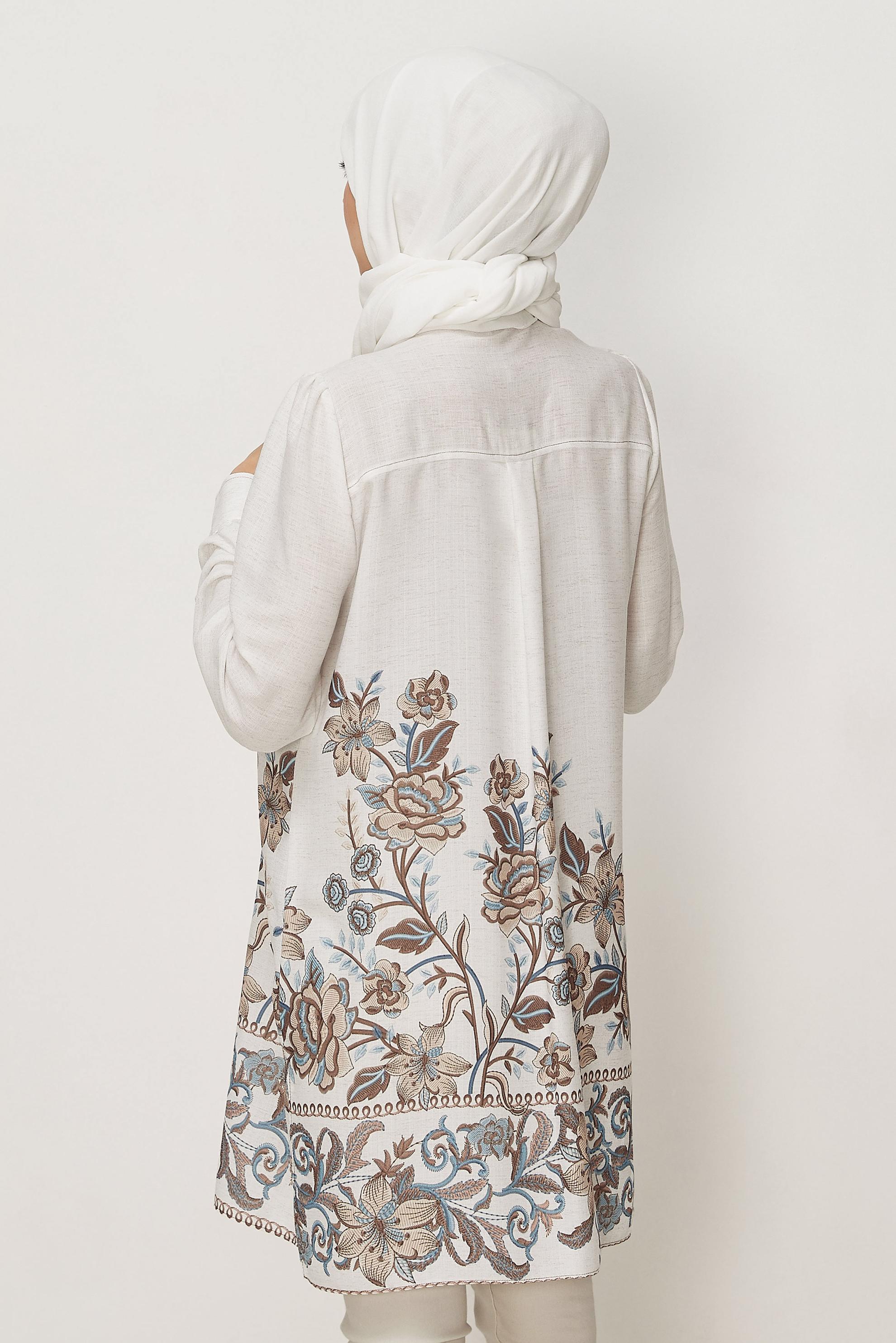 Vêtements hijab BRUN TUNIQUE EFFET LIN À MOTIFS 46540