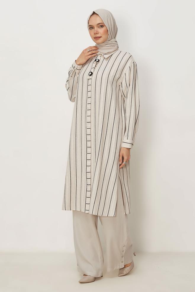 Hijab clothing BLACK STRIPED LONG TUNIC 46541 - ALVİNA