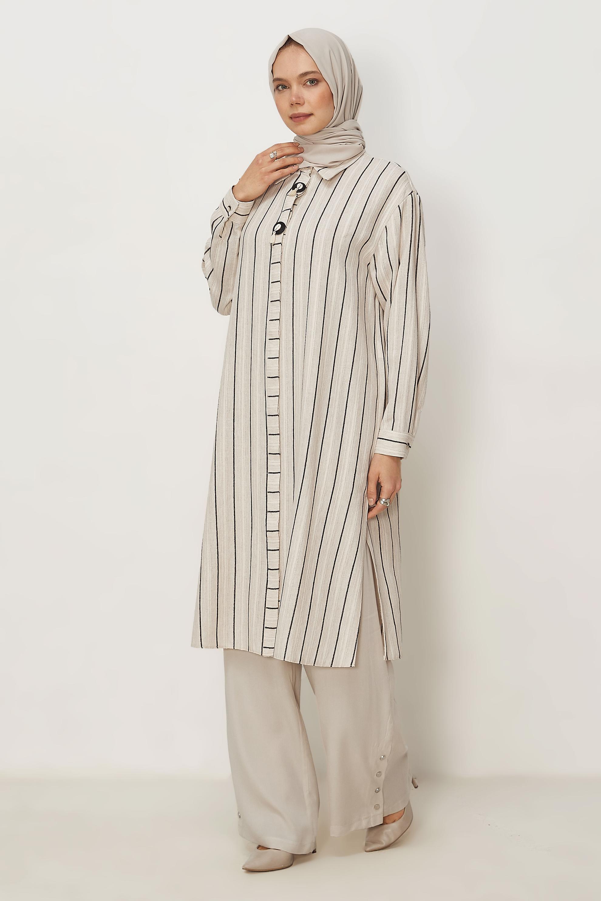 Hijab clothing BLACK STRIPED LONG TUNIC 46541