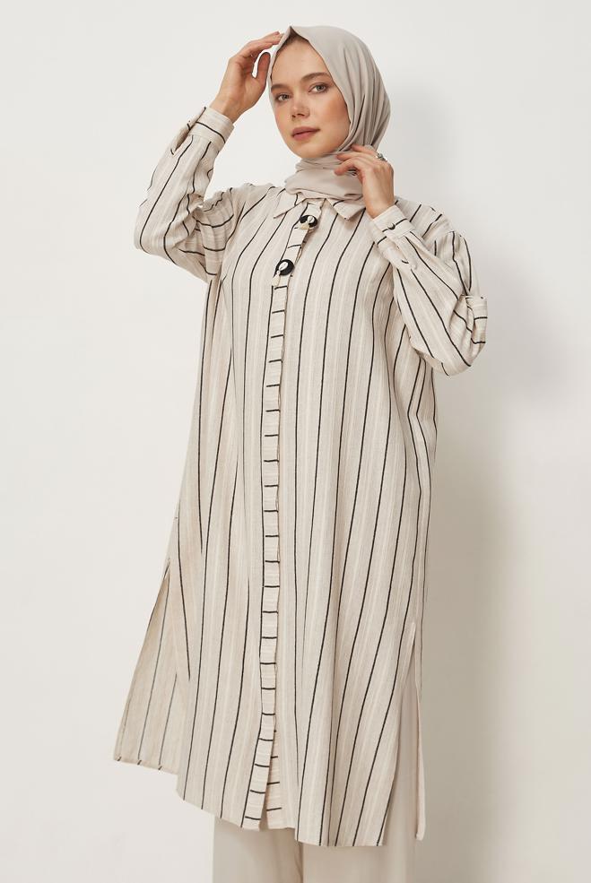 Hijab clothing BLACK STRIPED LONG TUNIC 46541 - ALVİNA