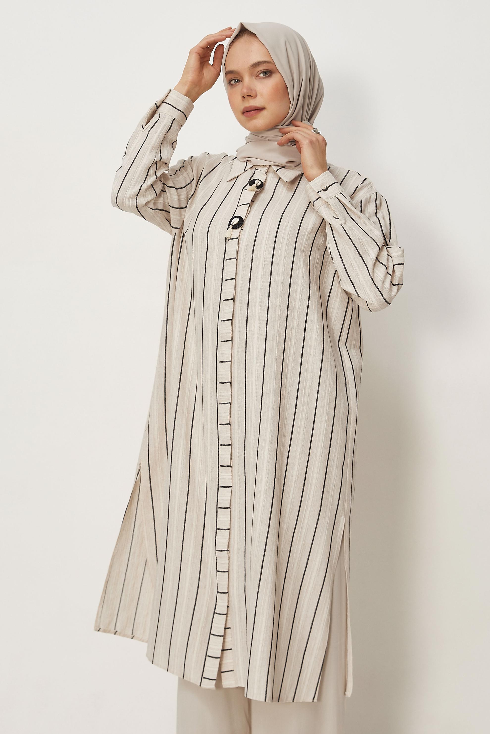 Hijab clothing BLACK STRIPED LONG TUNIC 46541