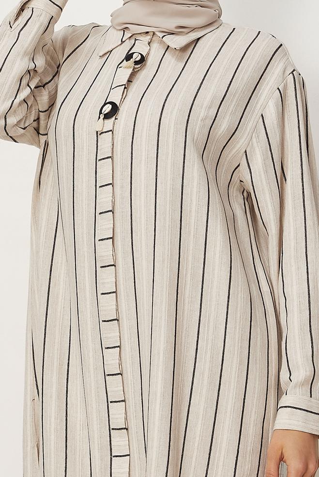 Hijab clothing BLACK STRIPED LONG TUNIC 46541 - ALVİNA