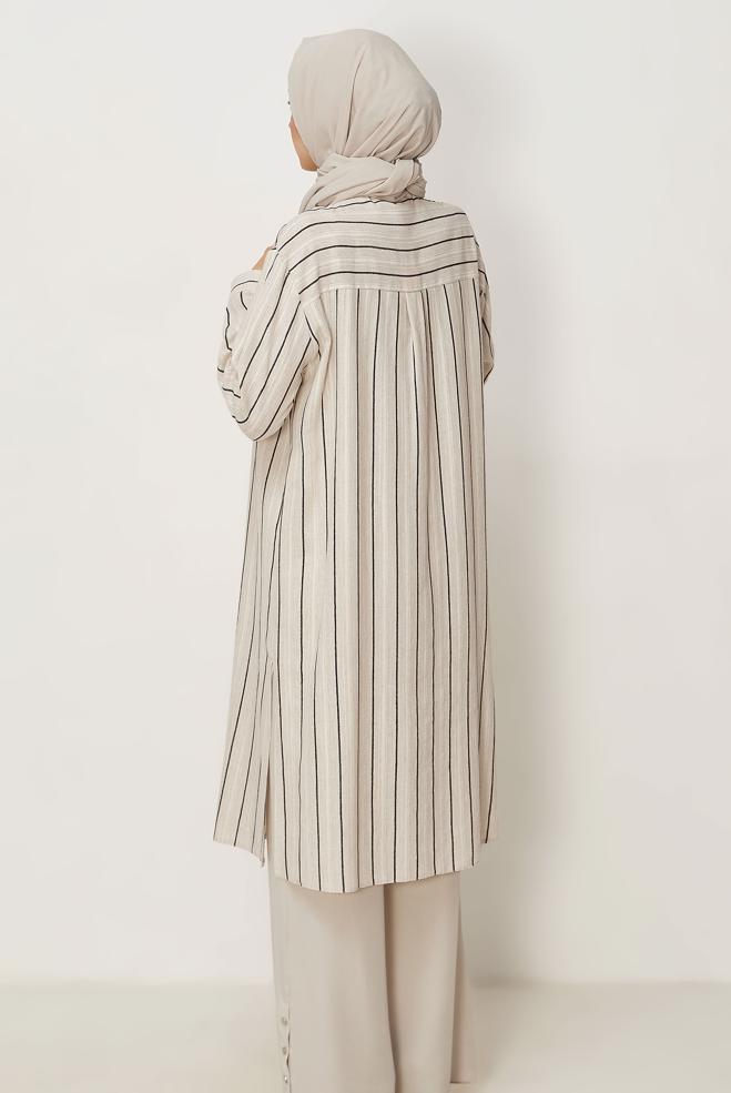 Hijab clothing BLACK STRIPED LONG TUNIC 46541 - ALVİNA
