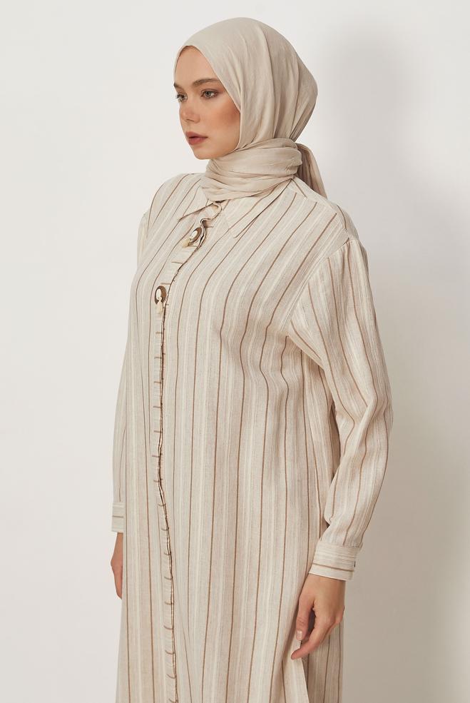 Hijab clothing BEIGE STRIPED LONG TUNIC 46541 - ALVİNA
