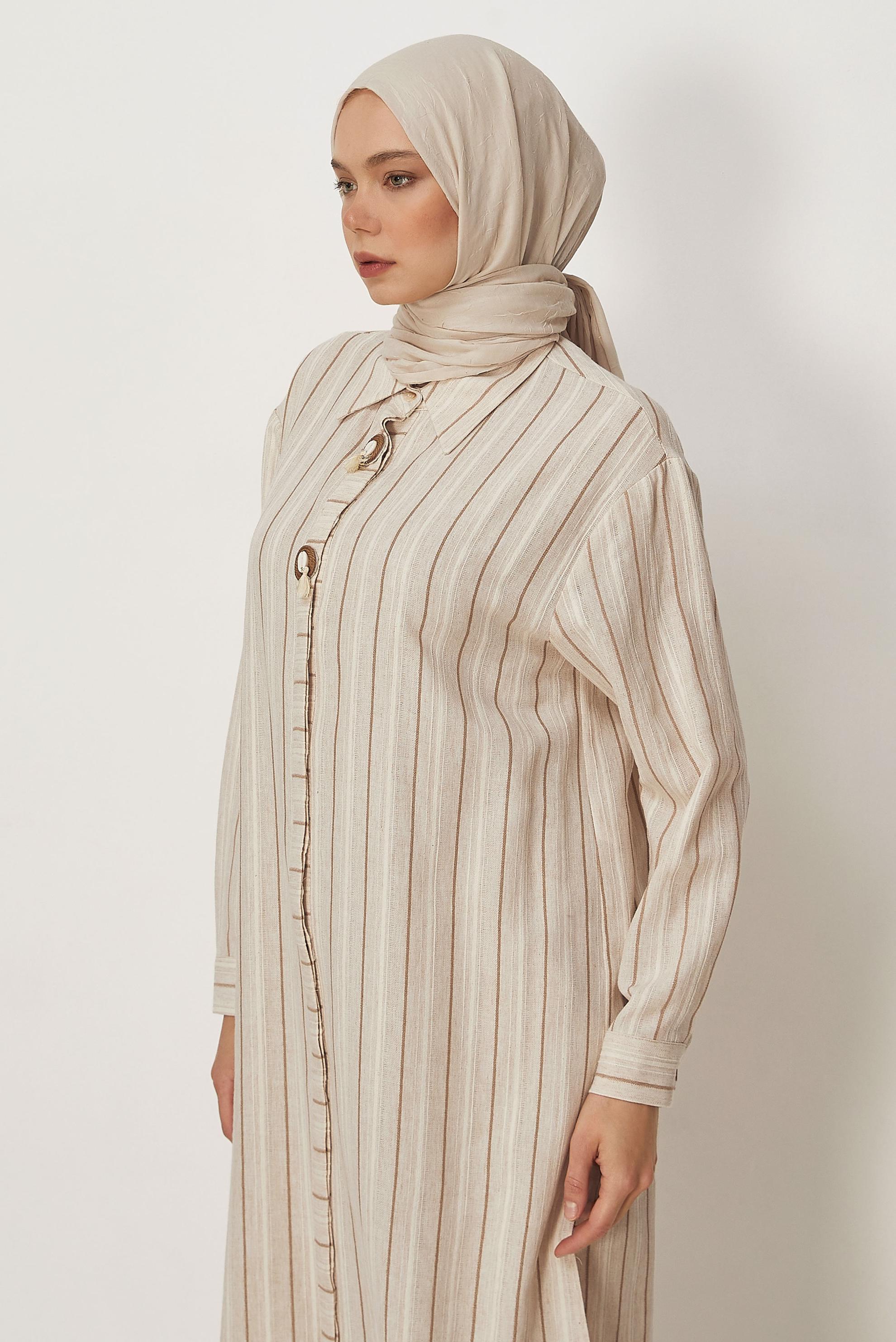 Hijab clothing BEIGE STRIPED LONG TUNIC 46541