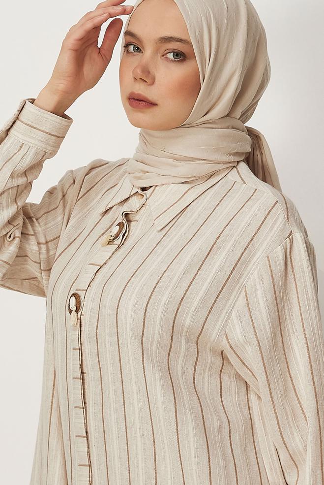 Hijab clothing BEIGE STRIPED LONG TUNIC 46541 - ALVİNA