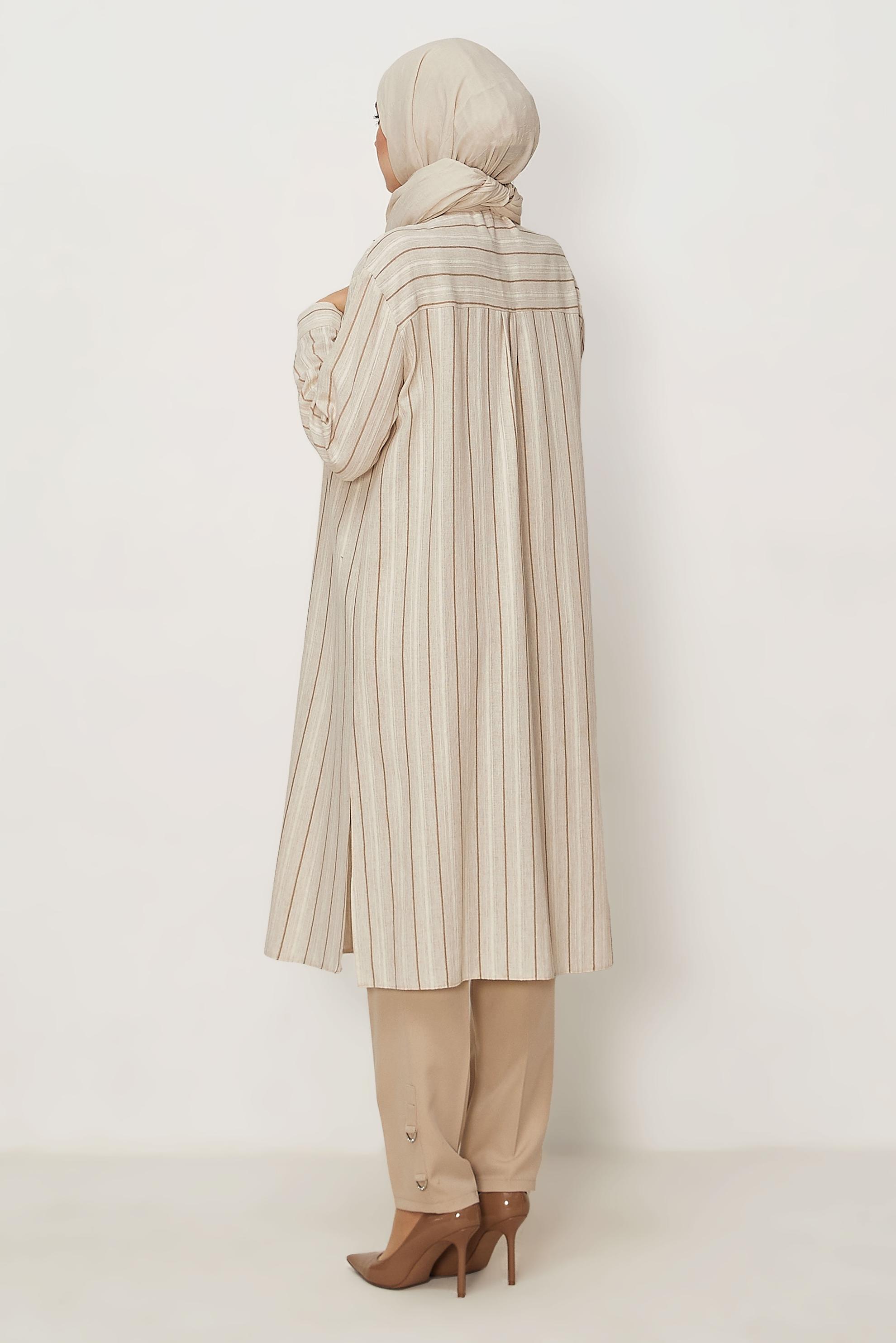 Hijab clothing BEIGE STRIPED LONG TUNIC 46541