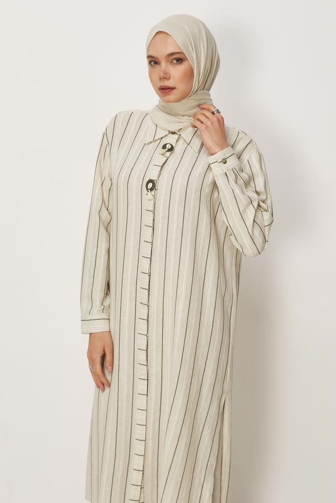 Hijab clothing KHAKI STRIPED LONG TUNIC 46541 - ALVİNA