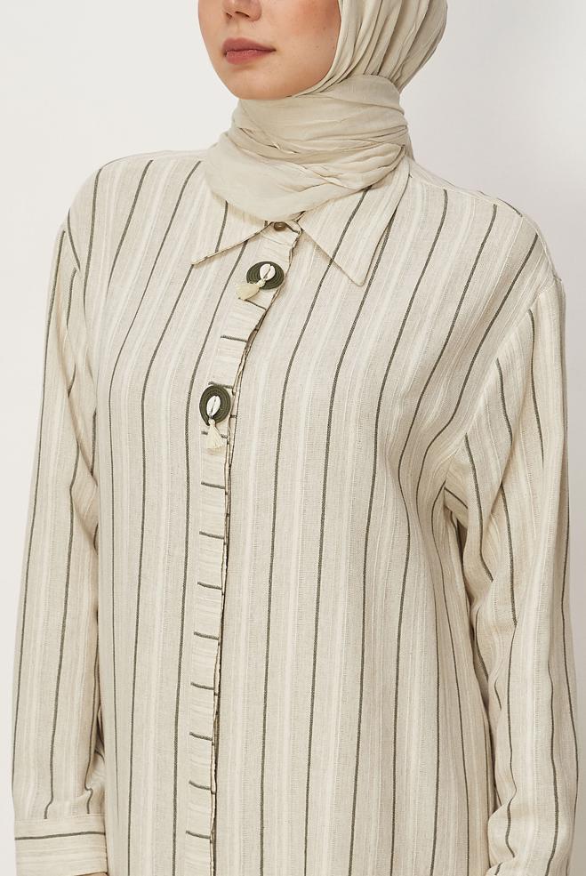 Hijab clothing KHAKI STRIPED LONG TUNIC 46541 - ALVİNA