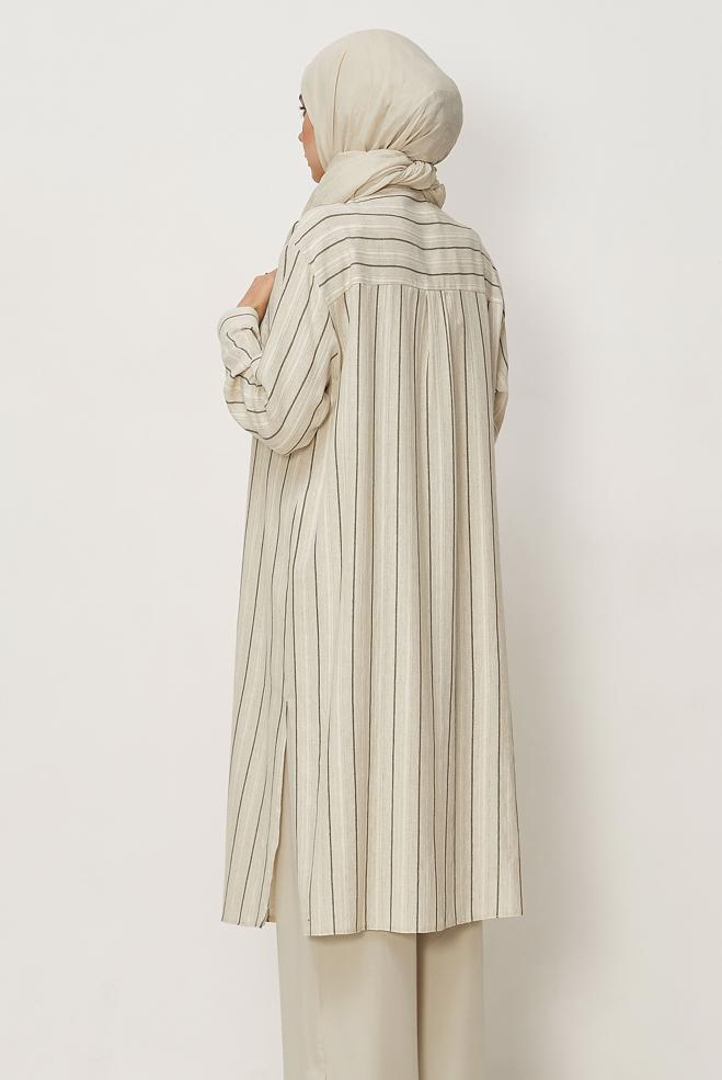 Hijab clothing KHAKI STRIPED LONG TUNIC 46541 - ALVİNA