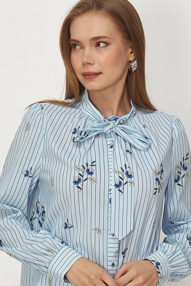 Hijab clothing BLUE PATTERNED TIED NECK TUNIC 46544 - ALVİNA