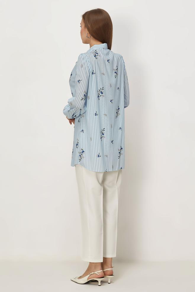 Hijab clothing BLUE PATTERNED TIED NECK TUNIC 46544 - ALVİNA