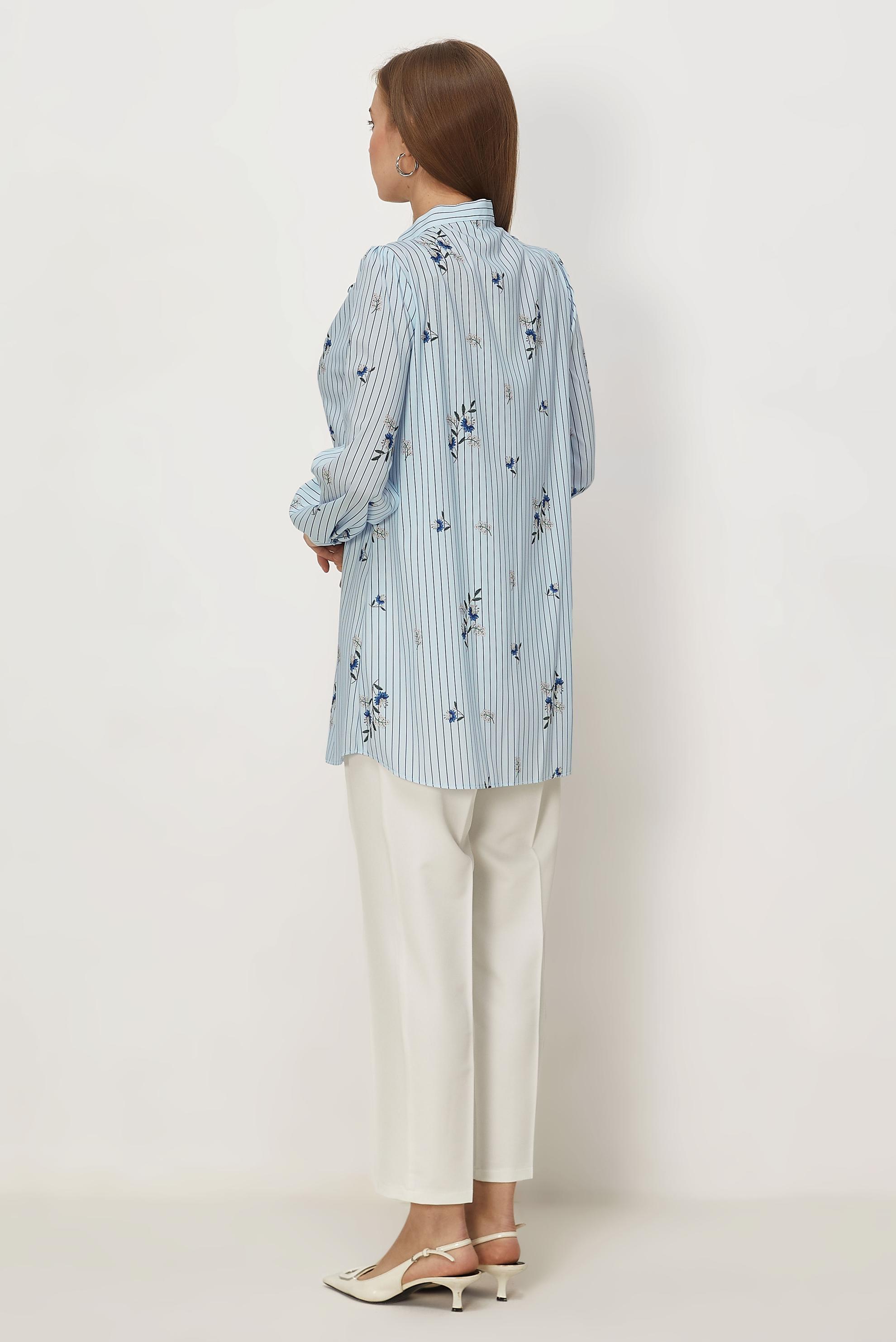 Hijab clothing BLUE PATTERNED TIED NECK TUNIC 46544