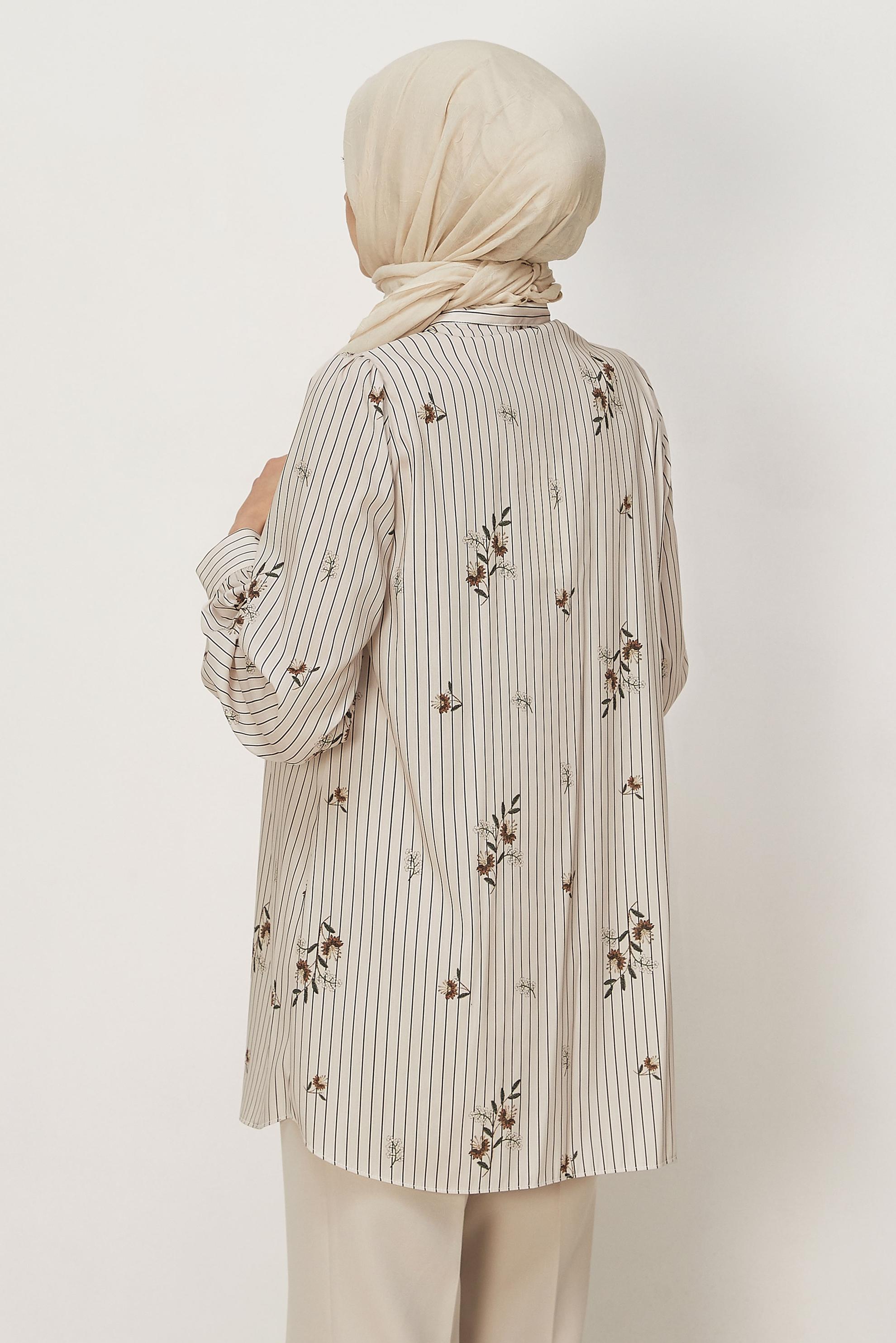 Hijab clothing ECRU PATTERNED TIED NECK TUNIC 46544