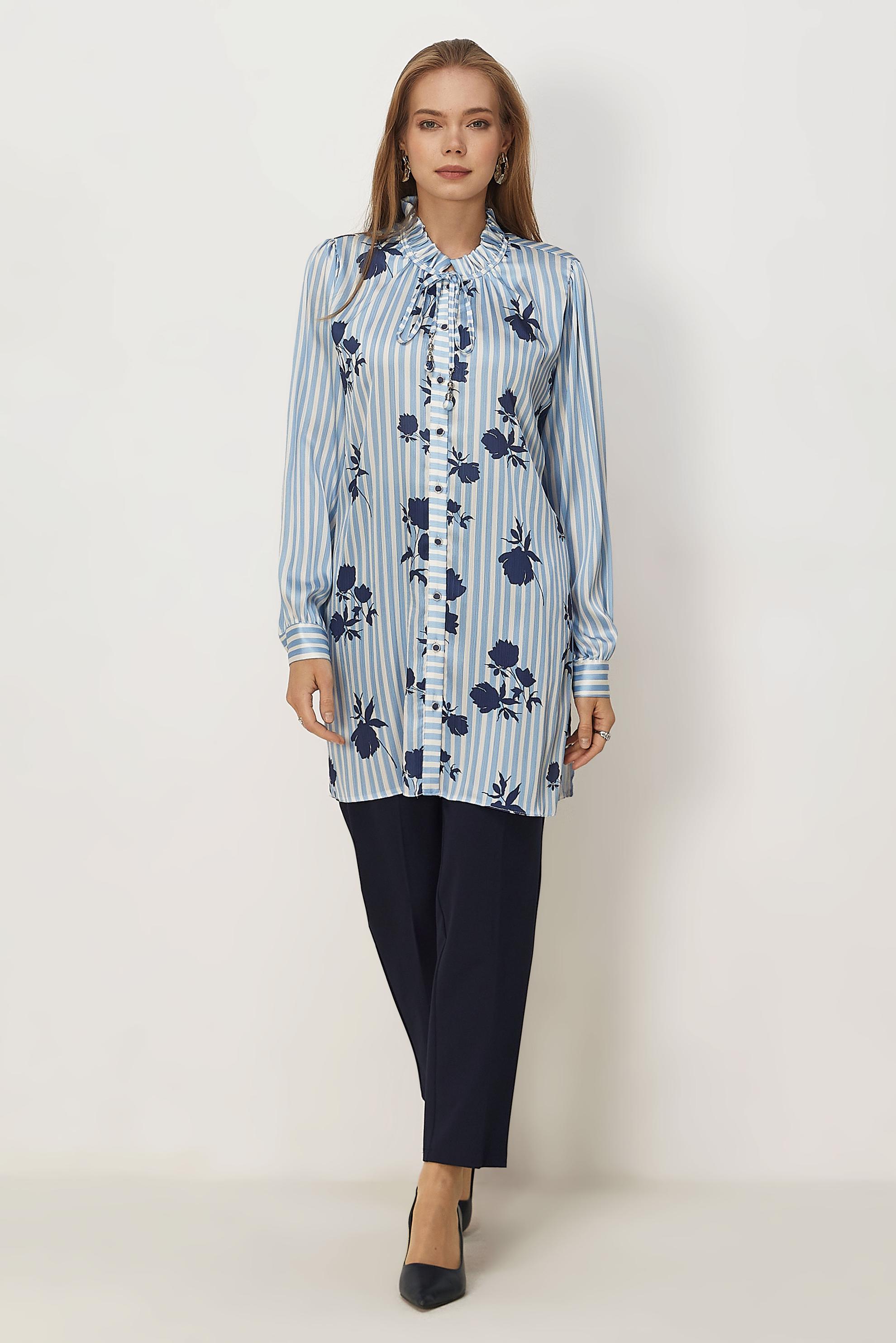 Hijab clothing BLUE PATTERNED SATIN TUNIC 46548