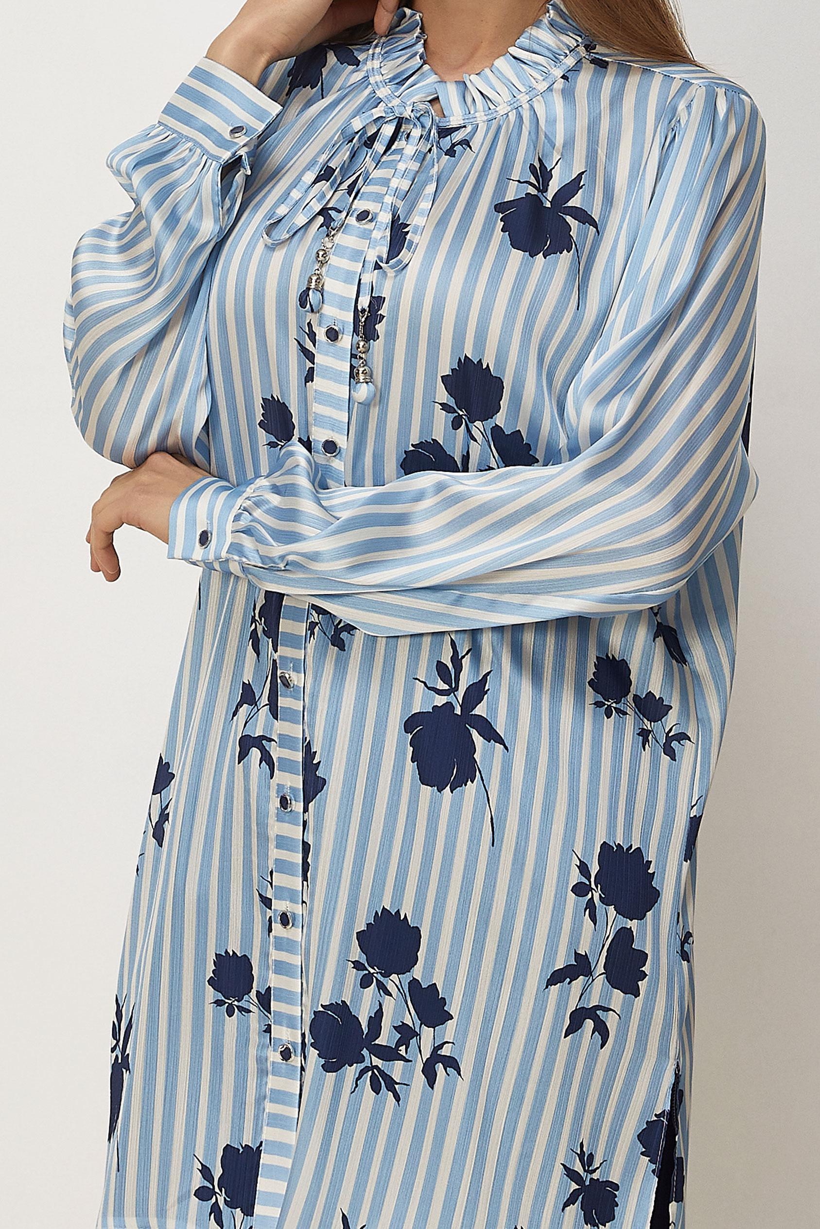 Hijab clothing BLUE PATTERNED SATIN TUNIC 46548